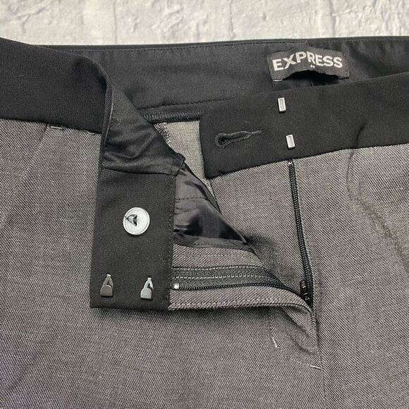 Express columnist women 10 mid rise ankle flat front dress pants grey & black - Picture 4 of 10
